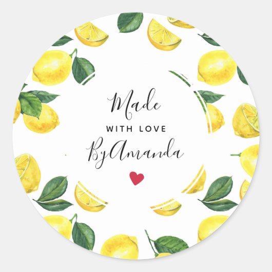 Gemaakt met Waterverf van Liefde Gele Lemons Ronde Sticker (Voorkant)