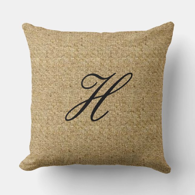 Gemaakt om monogrammed Burlap Pattern Drow Pil te  Kussen (Voorkant)