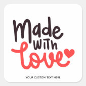 Gemaakt van de liefde Gepersonaliseerd Rode Plein  Vierkante Sticker (Voorkant)