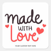 Gemaakt van de liefde Gepersonaliseerd Rode Plein Vierkante Sticker (Voorkant)