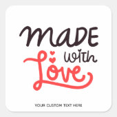 Gemaakt van de liefde Gepersonaliseerd Rood Square Vierkante Sticker (Voorkant)