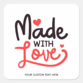 Gemaakt van de liefde Gepersonaliseerd Rood Square Vierkante Sticker (Voorkant)