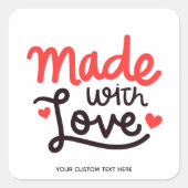 Gemaakt van de liefde Gepersonaliseerd Rood Square Vierkante Sticker (Voorkant)