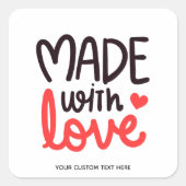 Gemaakt van de liefde Gepersonaliseerd Rood Square Vierkante Sticker (Voorkant)