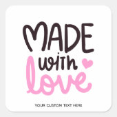 Gemaakt van de liefde Gepersonaliseerd Roze Vierka Vierkante Sticker (Voorkant)