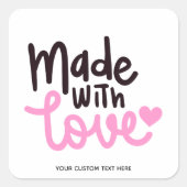 Gemaakt van de liefde Gepersonaliseerd Roze Vierka Vierkante Sticker (Voorkant)