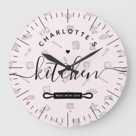 Gemaakt van de liefdesmoderne roze bakkerij keuken grote klok