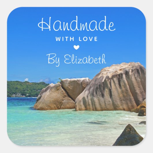 Gemaakt van de prachtige tropische Zee Rocky Coast Vierkante Sticker (Voorkant)
