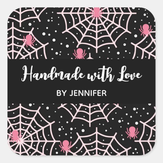 Gemaakt van het liefdeshalloween Cobwebs & Spiders Vierkante Sticker (Voorkant)