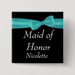 GEMAAKT VAN HONOR Aqua Bow Wedding Custom Name Y12 Vierkante Button 5,1 Cm