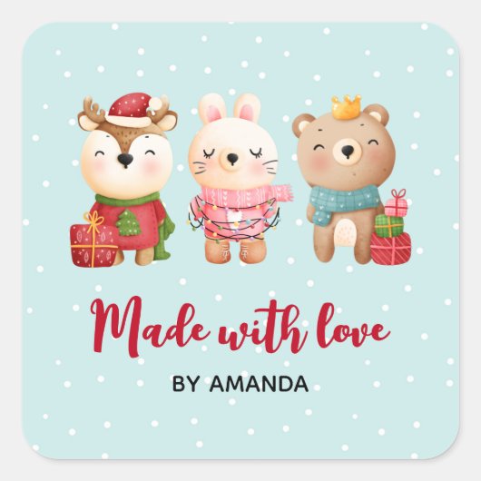 Gemaakt van liefdesdieren in feestelijke kleding vierkante sticker (Voorkant)