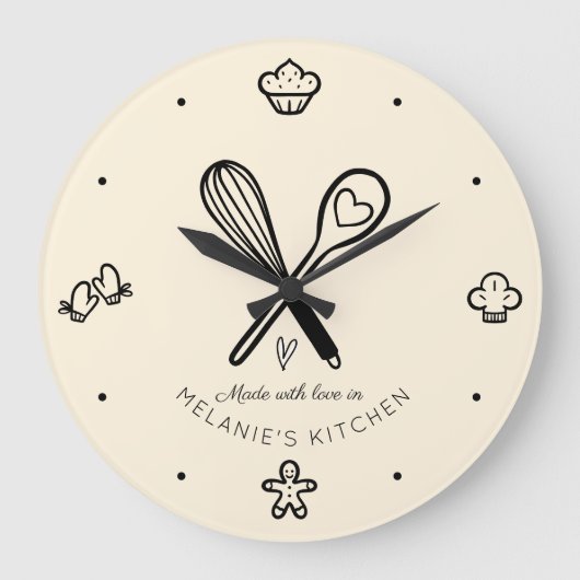 Gemaakt van Love Cute Baking Whisk Bleek Yellow Grote Klok (Voorkant)