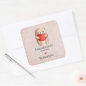 Gemaakt van Love Teddy Bear die een rood hart draa Vierkante Sticker (Envelop)