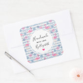 Gemaakt van Love Whimsical Flamingo & Pineapple Vierkante Sticker (Envelop)
