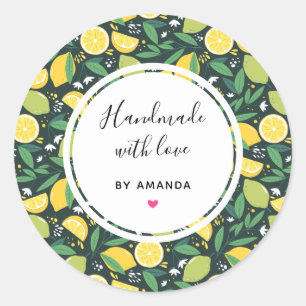 Gemaakt van Love Yellow Lemon en Limoen Fruit Patt Ronde Sticker