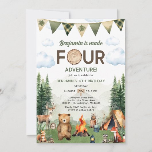 Gemaakt Vier Avontuur Camping 4e Verjaardag Kaart