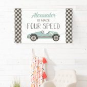 Gemaakt VIER Snelheid Blauwe Race Auto 4e Verjaard Spandoek (Insitu)