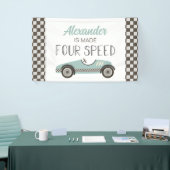 Gemaakt VIER Snelheid Blauwe Race Auto 4e Verjaard Spandoek (Beurs)