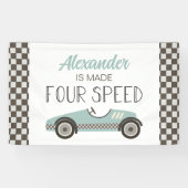 Gemaakt VIER Snelheid Blauwe Race Auto 4e Verjaard Spandoek (Horizontaal)