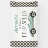 Gemaakt VIER Snelheid Blauwe Race Auto 4e Verjaard Spandoek (Verticaal)