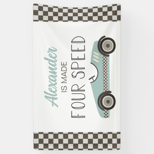 Gemaakt VIER Snelheid Blauwe Race Auto 4e Verjaard Spandoek (Verticaal)