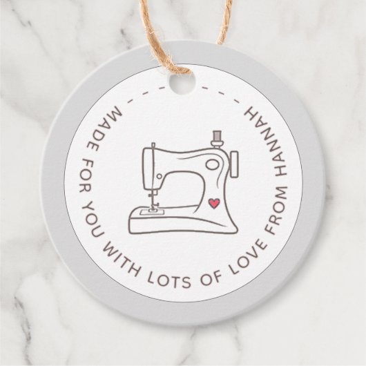 Gemaakt voor u met liefde naaimachine & hart bedankjes labels (Voorkant)