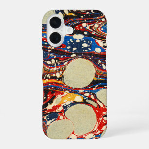 GEMAARBELD PAPIER,ABSTRACT BLAUW ,DRALEN,WITTE CIR iPhone 16 HOESJE