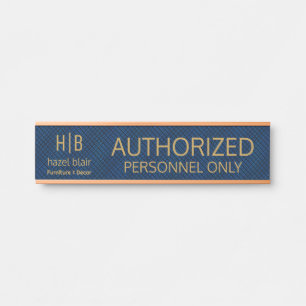 Gemachtigd personeel Monogram Logo Blauwe Vierkant Deurbordje