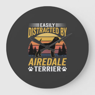 Gemakkelijk afgeleid door Airedale Terrier Retro H Grote Klok