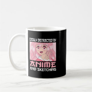 Gemakkelijk afgeleid door anime en schetsen Japans Koffiemok