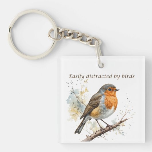 Gemakkelijk afgeleid door Birds Fun Quote Sleutelhanger (voorkant)