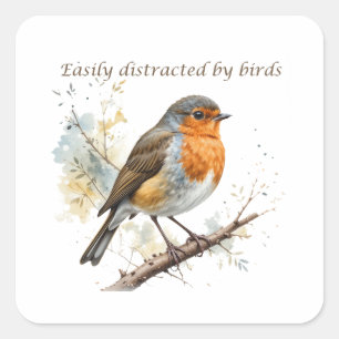 Gemakkelijk afgeleid door Birds Fun Quote Vierkante Sticker
