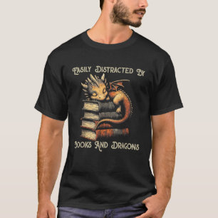 Gemakkelijk afgeleid door boeken Draken Funny Book T-shirt