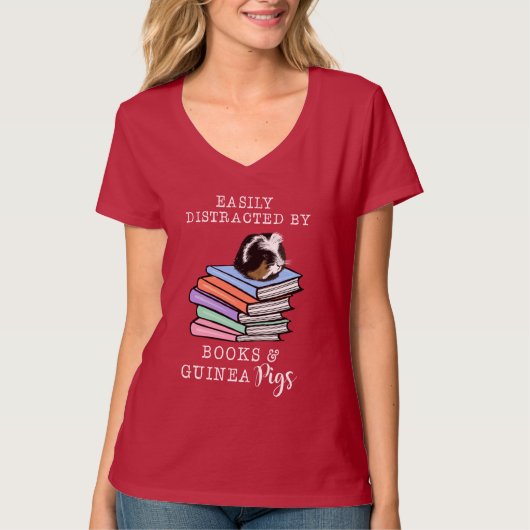 gemakkelijk afgeleid door boeken en Guinee Pigs T-shirt (Voorkant)