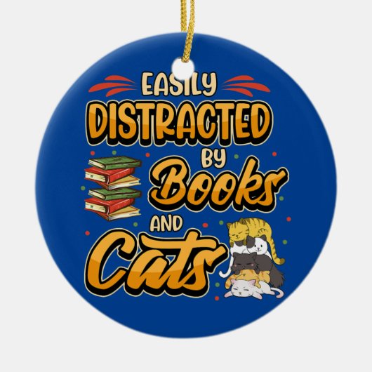 Gemakkelijk afgeleid door boeken en katten Boek Bo Keramisch Ornament (Voorkant)