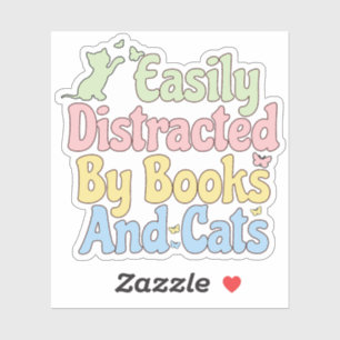 Gemakkelijk afgeleid door boeken en katten Bookish Sticker