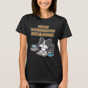 Gemakkelijk afgeleid door Cats & Books Leuk Kat Ki T-shirt