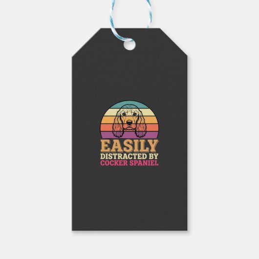 Gemakkelijk Afgeleid Door Cocker Spaniel Retro Hon Cadeaulabel (Voorkant)