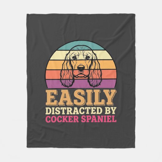 Gemakkelijk Afgeleid Door Cocker Spaniel Retro Hon Fleece Deken (Voorkant)
