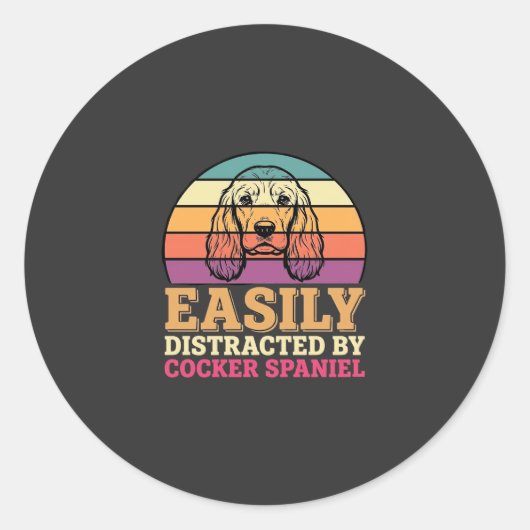 Gemakkelijk Afgeleid Door Cocker Spaniel Retro Hon Ronde Sticker (Voorkant)