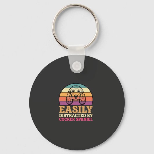 Gemakkelijk Afgeleid Door Cocker Spaniel Retro Hon Sleutelhanger (Voorkant)