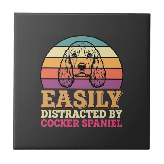 Gemakkelijk Afgeleid Door Cocker Spaniel Retro Hon Tegeltje (Voorkant)