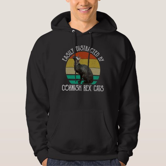 Gemakkelijk Afgeleid Door Cornish Rex Katten Hoodie (Voorkant)