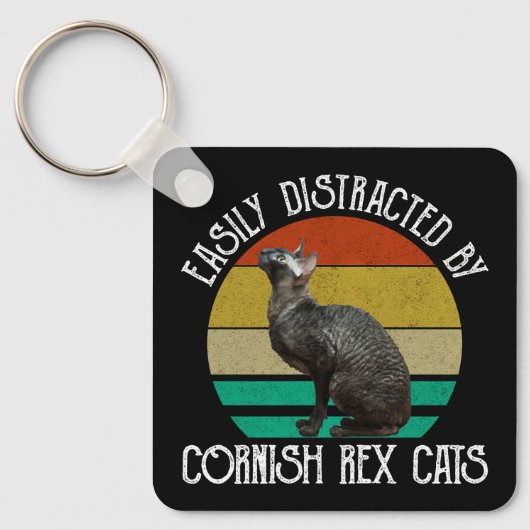 Gemakkelijk Afgeleid Door Cornish Rex Katten Sleutelhanger (Voorkant)
