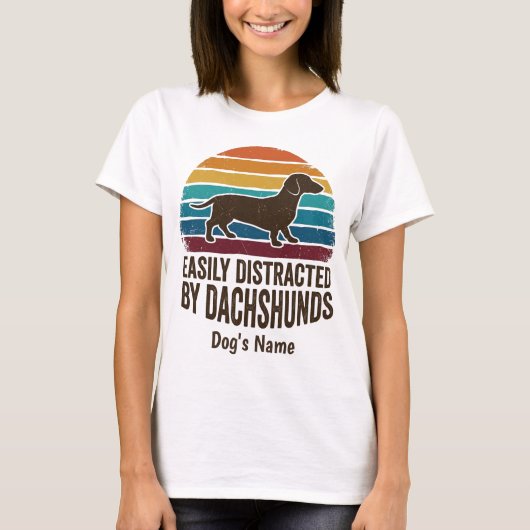 Gemakkelijk Afgeleid Door Dachshunds Retro Zonsond T-shirt (Voorkant)