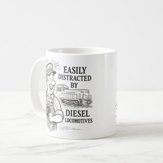 Gemakkelijk afgeleid door diesellocomotieven en tr koffiemok (Voorkant links)