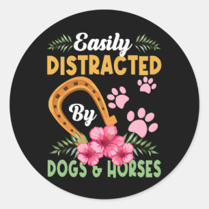 Gemakkelijk afgeleid door Honden en Paarden Bloeme Ronde Sticker