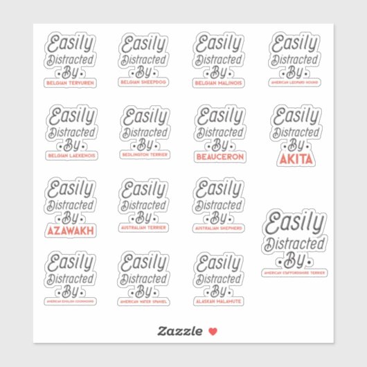 Gemakkelijk afgeleid door honden, pak van sticker (Vel)