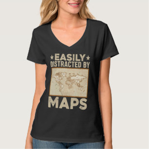 Gemakkelijk Afgeleid Door Kaarten Geografieleraar T-shirt