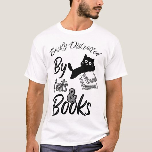 Gemakkelijk afgeleid door katten & boek T-shirt (Voorkant)